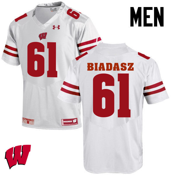 Wisconsin Badgers Men's #61 Tyler Biadasz NCAA Under Armour Authentic White College Stitched Football Jersey XC40V41UO